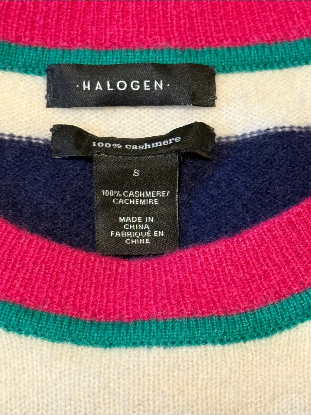 Halogen 100% Cashmere Striped Sweater Small Navy Ivory Pink Green - Picture 3 of 8